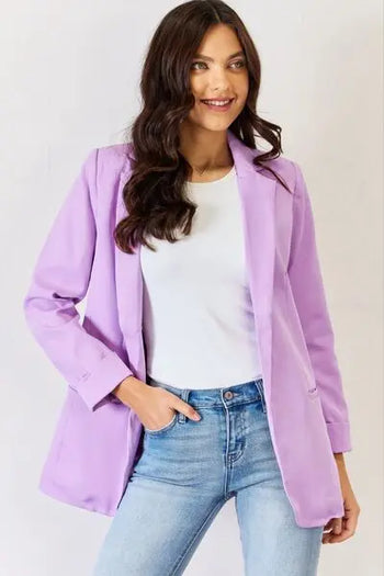 Zenana Open Front Long Sleeve Blazer Trendsi