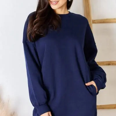 Zenana Oversized Round Neck Long Sleeve Sweatshirt Trendsi