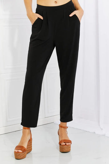 Zenana Pleated High Waist Pants with Side Pockets Trendsi