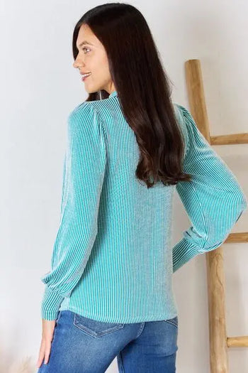 Zenana Ribbed Mock Neck Long Sleeve Top Trendsi