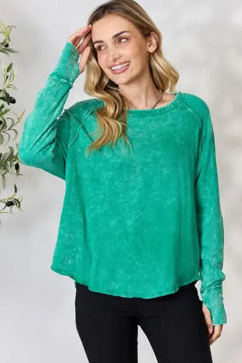 Zenana Round Neck Long Sleeve Top Trendsi