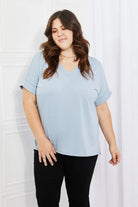 Zenana Simply Comfy V-Neck Loose Fit Shirt in Blue Zenana