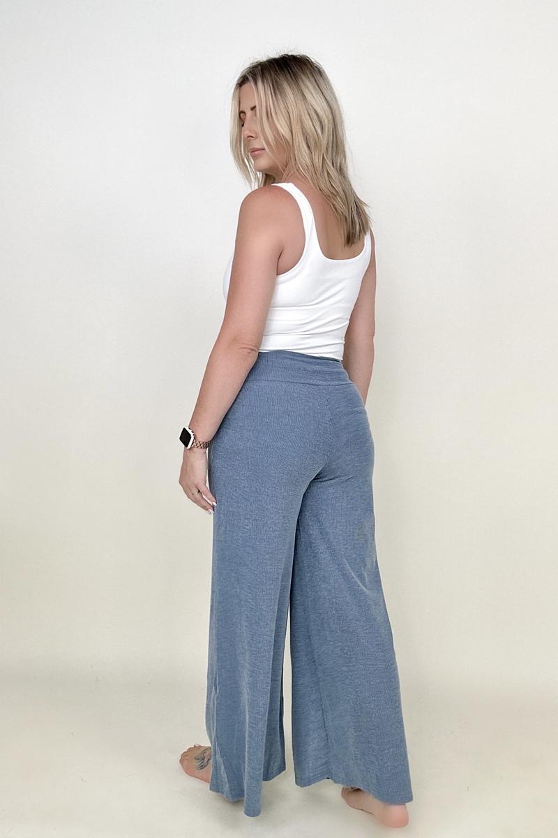 Petal Dew Solid Wide Waistband Wide Leg Pants Kiwidrop