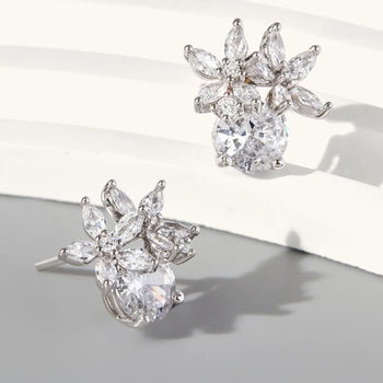 Zircon 925 Sterling Silver Flower Stud Earrings Trendsi