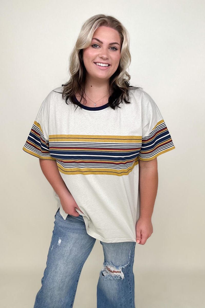 Cotton Bleu 90's Cotton Stripe Contrast Tee Kiwidrop