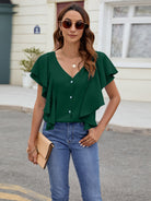 Ruffled V-Neck Short Sleeve Top Trendsi