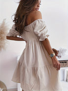 Full Size Ruffled Off-Shoulder Short Sleeve Dress Trendsi