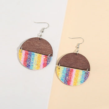 Sequin Wooden Round Dangle Earrings Trendsi