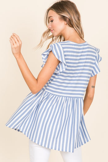 BOMBOM Striped Round Neck Blouse Trendsi