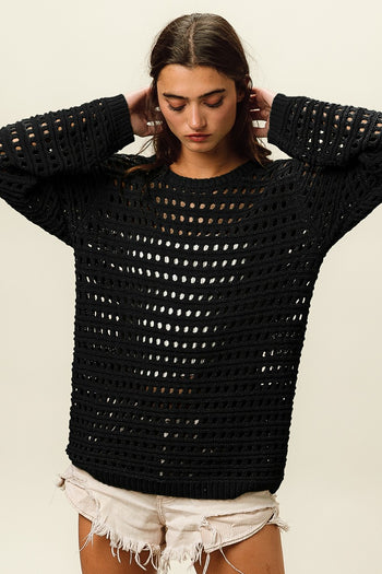 BiBi Round Neck Openwork Knit Cover Up Trendsi