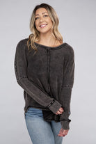 Plus Washed Baby Waffle Oversized Long Sleeve Top ZENANA