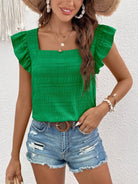 Ruffled Square Neck Cap Sleeve Blouse Trendsi