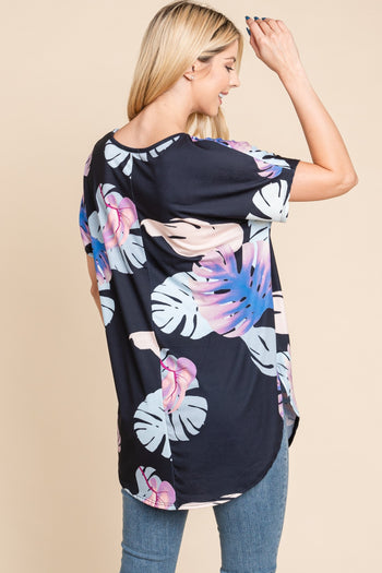 BOMBOM Printed Round Neck Short Sleeve T-Shirt Trendsi