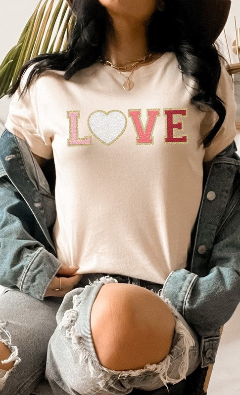 Love Faux Chenille Letters Graphic Tee Kissed Apparel