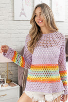 BiBi Rainbow Stripe Hollow Out Cover Up Trendsi