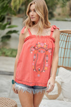 Embroidered Sleeveless Ruffle Tank Top Davi & Dani