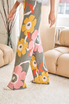 Flower Printed Casual Cozy Full Long Wide Pants Davi & Dani