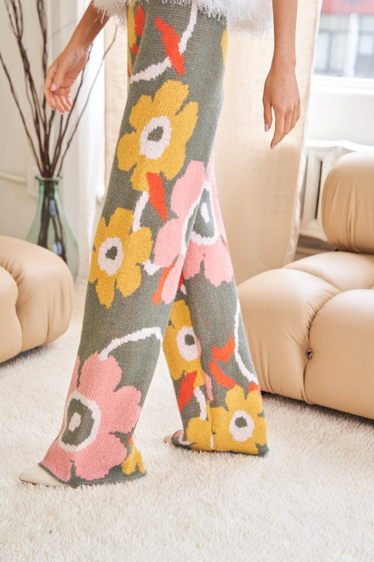 Flower Printed Casual Cozy Full Long Wide Pants Davi & Dani