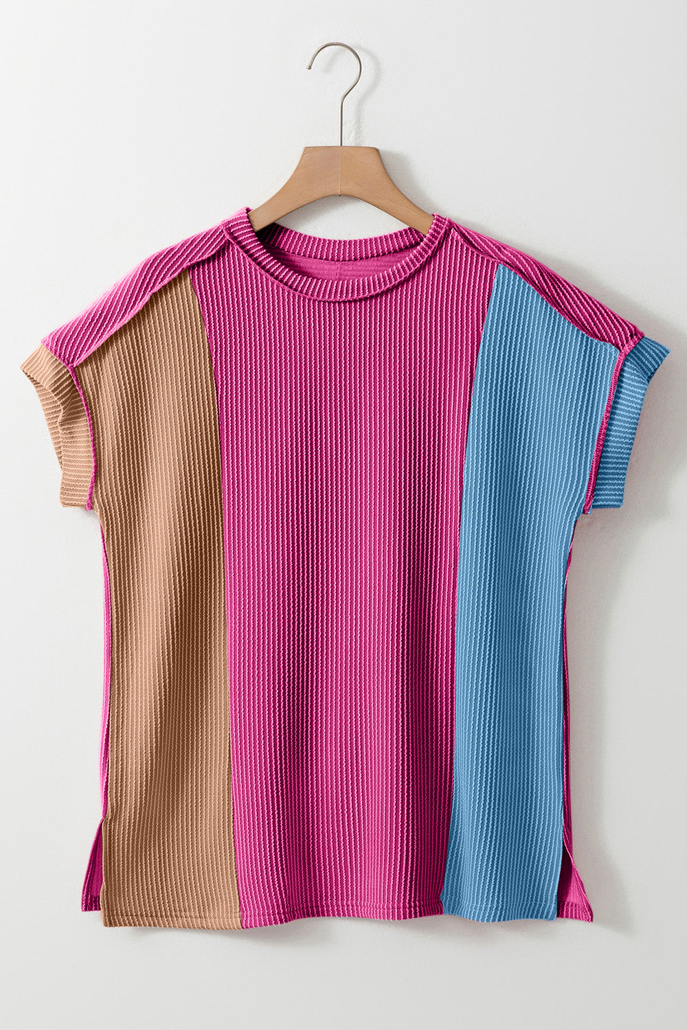 Color Block Round Neck Short Sleeve T-Shirt Trendsi