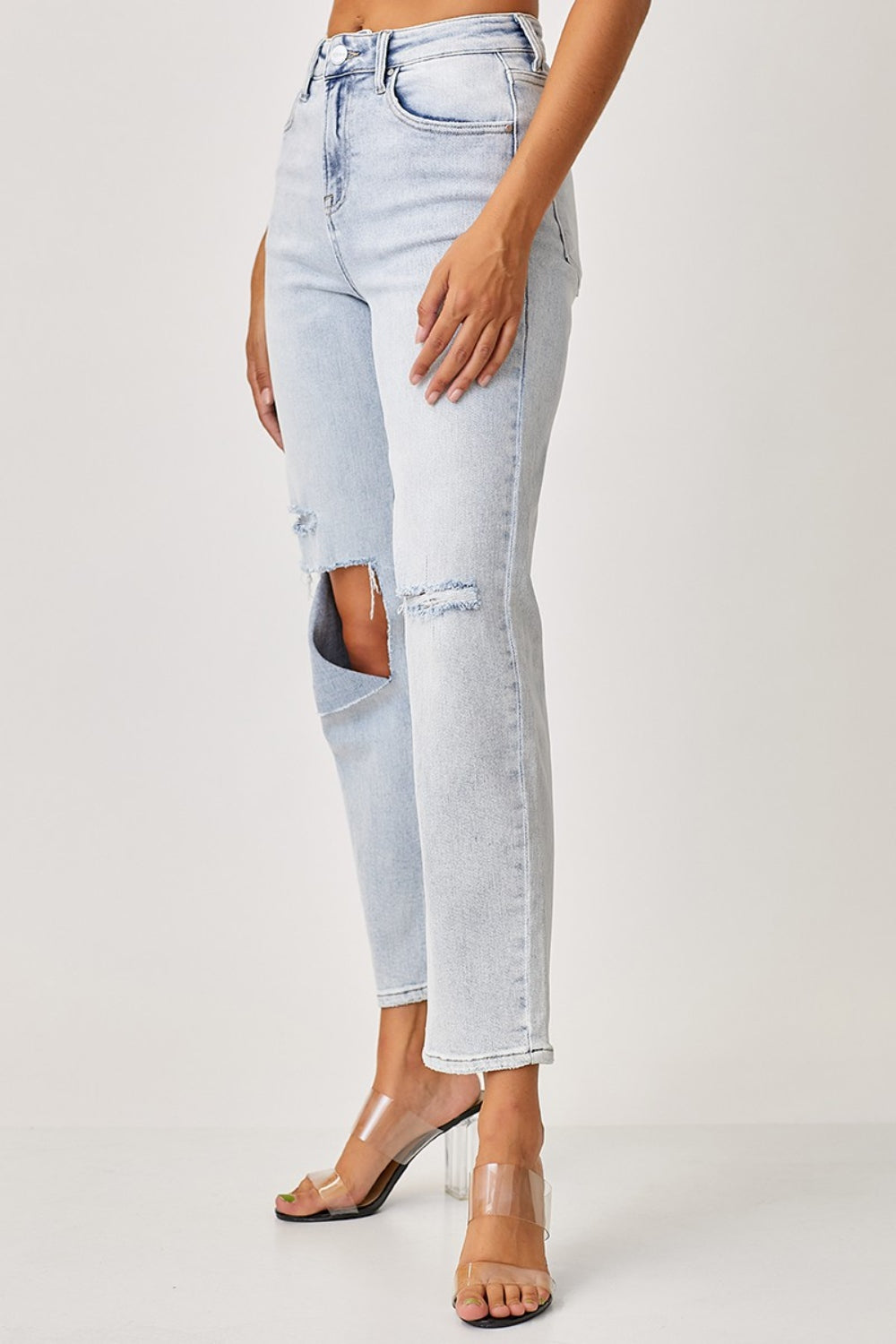 RISEN High Rise Distressed Relaxed Jeans Trendsi