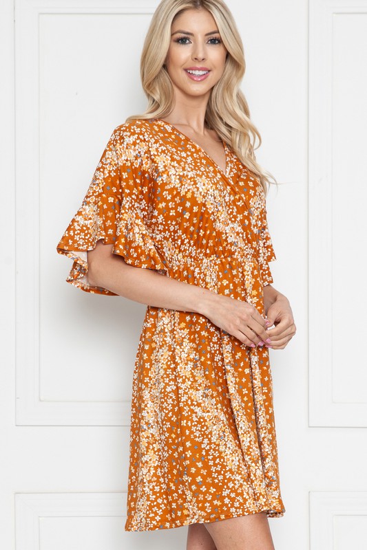 Floral Short Sleeve Wrap Dress Acting Pro