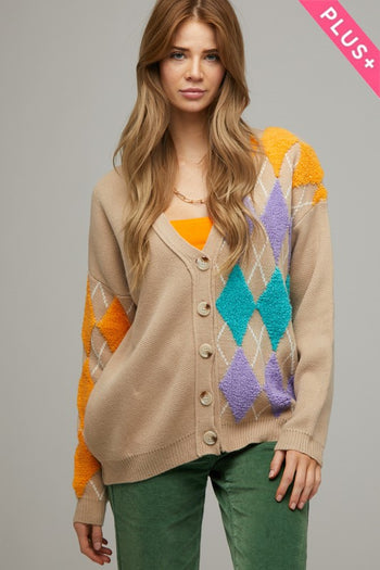 Plus V Neck Button Front Cardigan Davi & Dani