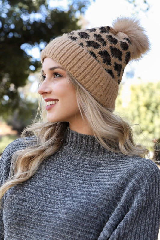 Leopard Knit Beanie Leto Accessories
