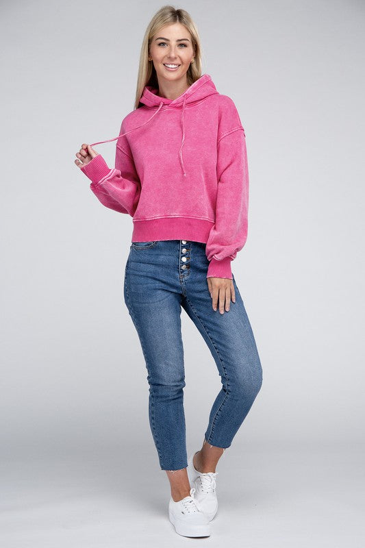 Acid Wash Fleece Hoodie ZENANA