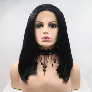 13*3" Lace Front Wigs Synthetic Mid-length Straight 12" 130% Density Trendsi