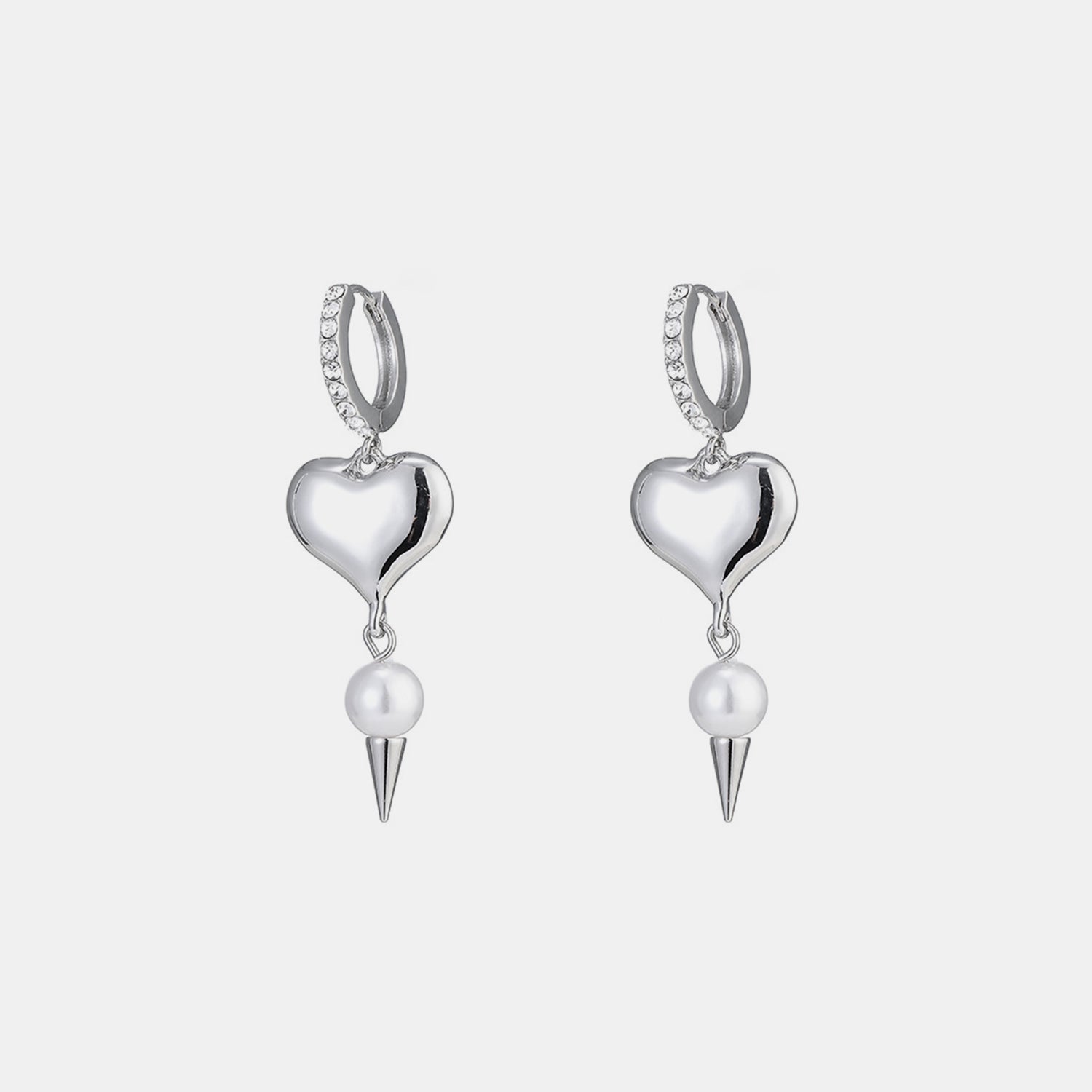 Alloy Rhinestone Synthetic Pearl Heart Earrings Trendsi