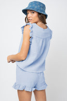 Ruffled V-Neck Cap Sleeve and Shorts Set Trendsi