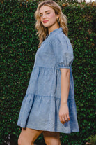 ODDI Washed Tiered Mini Denim Dress Trendsi