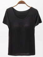 Round Neck Modal T-Shirt with Bra Trendsi