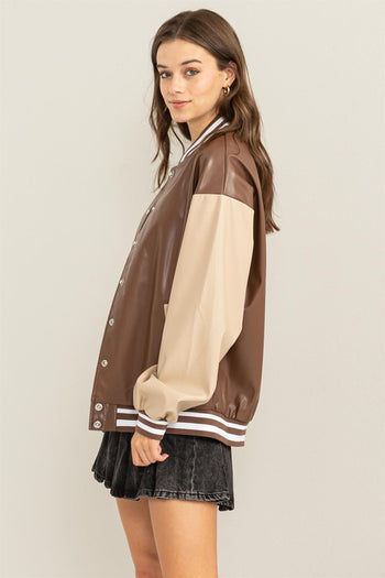 Game On PU Colorblock Baseball Jacket HYFVE