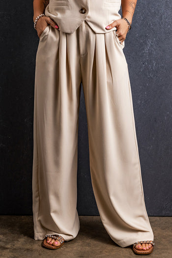 Ruched Wide Leg Pants with Pockets Trendsi