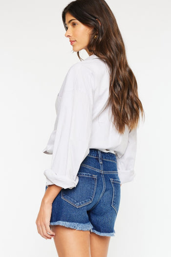 Kancan High Rise Frayed Hem Denim Shorts Trendsi