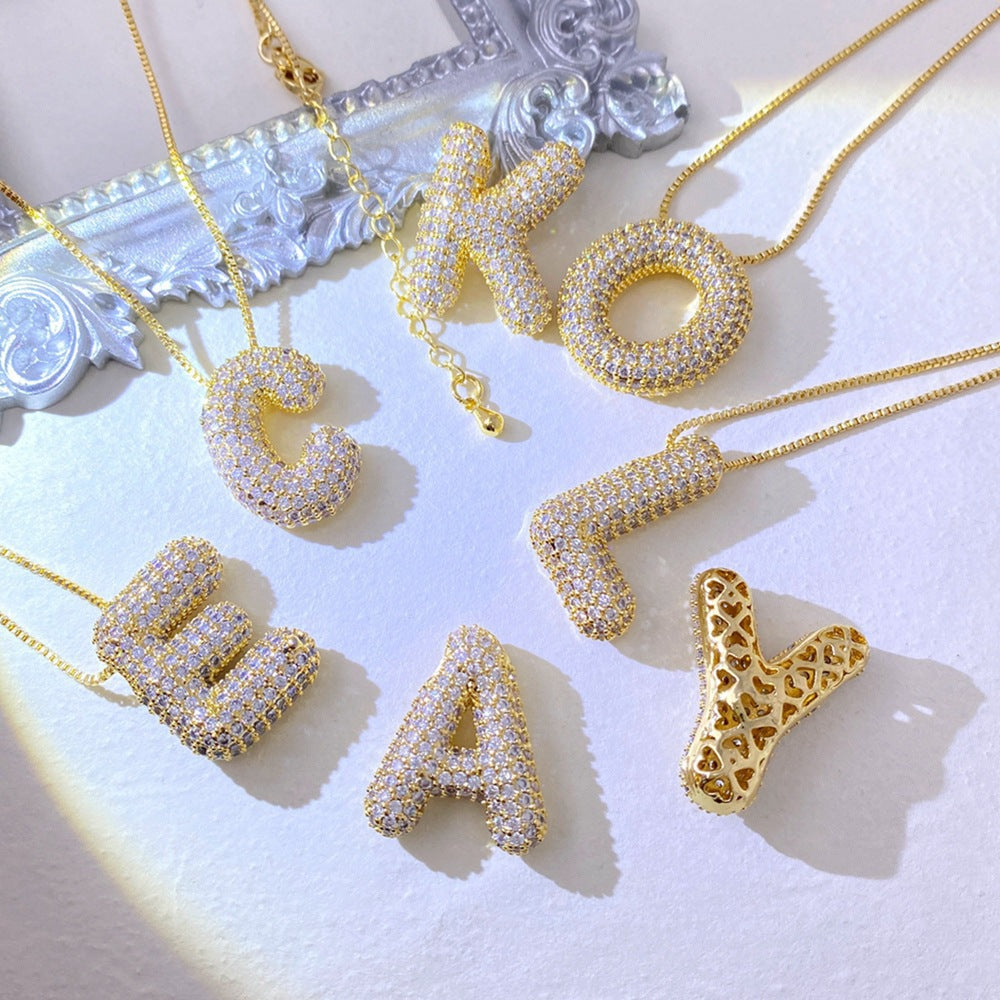 Gold-Plated Inlaid Zircon Letter Necklace Trendsi