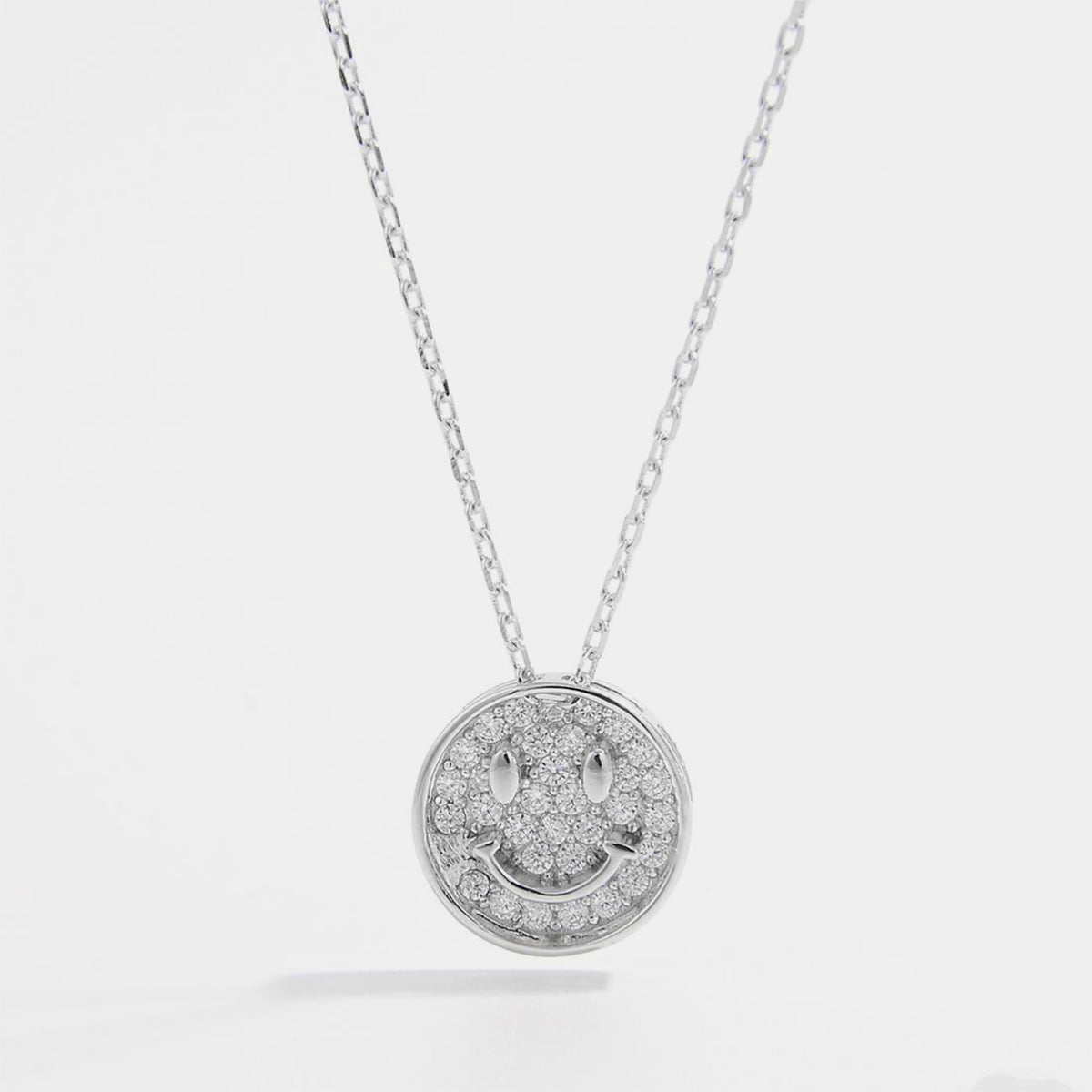 925 Sterling Silver Zircon Smiley Face Necklace Casual Chic Boutique