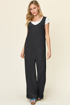 Double Take Full Size Texture Sleeveless Wide Leg Jumpsuit Trendsi