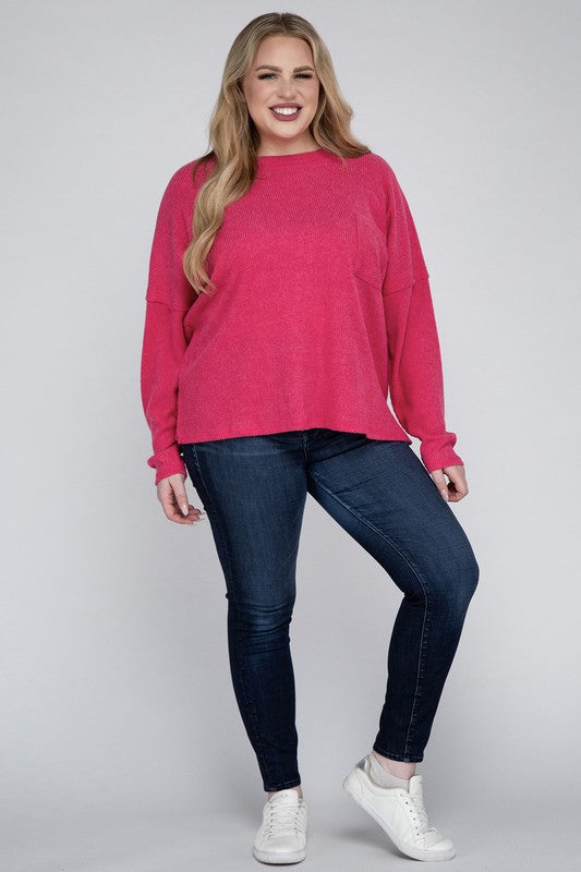 Plus Ribbed Brushed Melange Hacci Sweater ZENANA