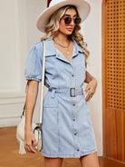 Snap Down Short Sleeve Denim Dress Trendsi