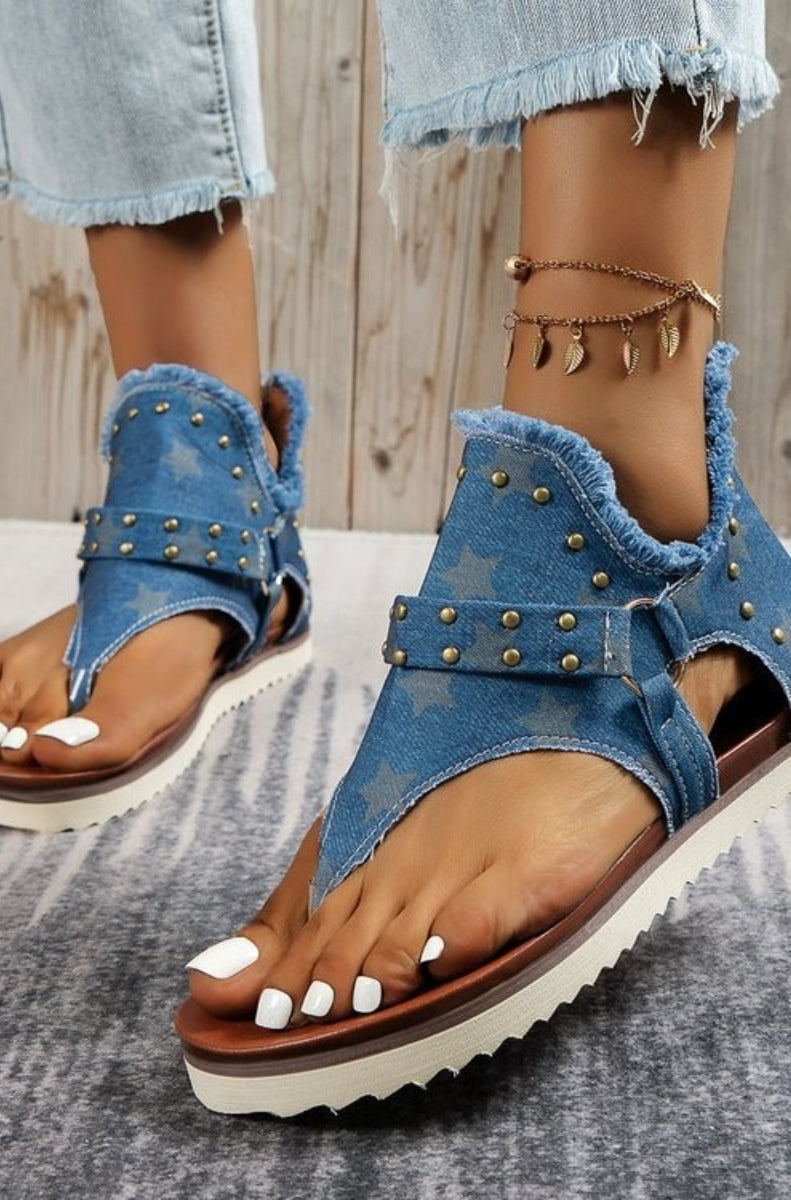 Studded Raw Hem Flat Sandals Casual Chic Boutique