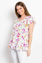 Be Stage Floral Short Sleeve Ruffled Top Trendsi