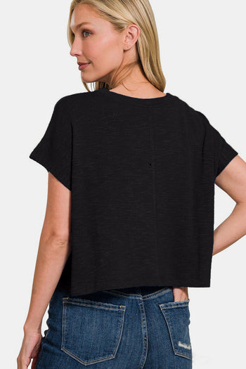 Zenana Round Neck Short Sleeve Crop T-Shirt Trendsi