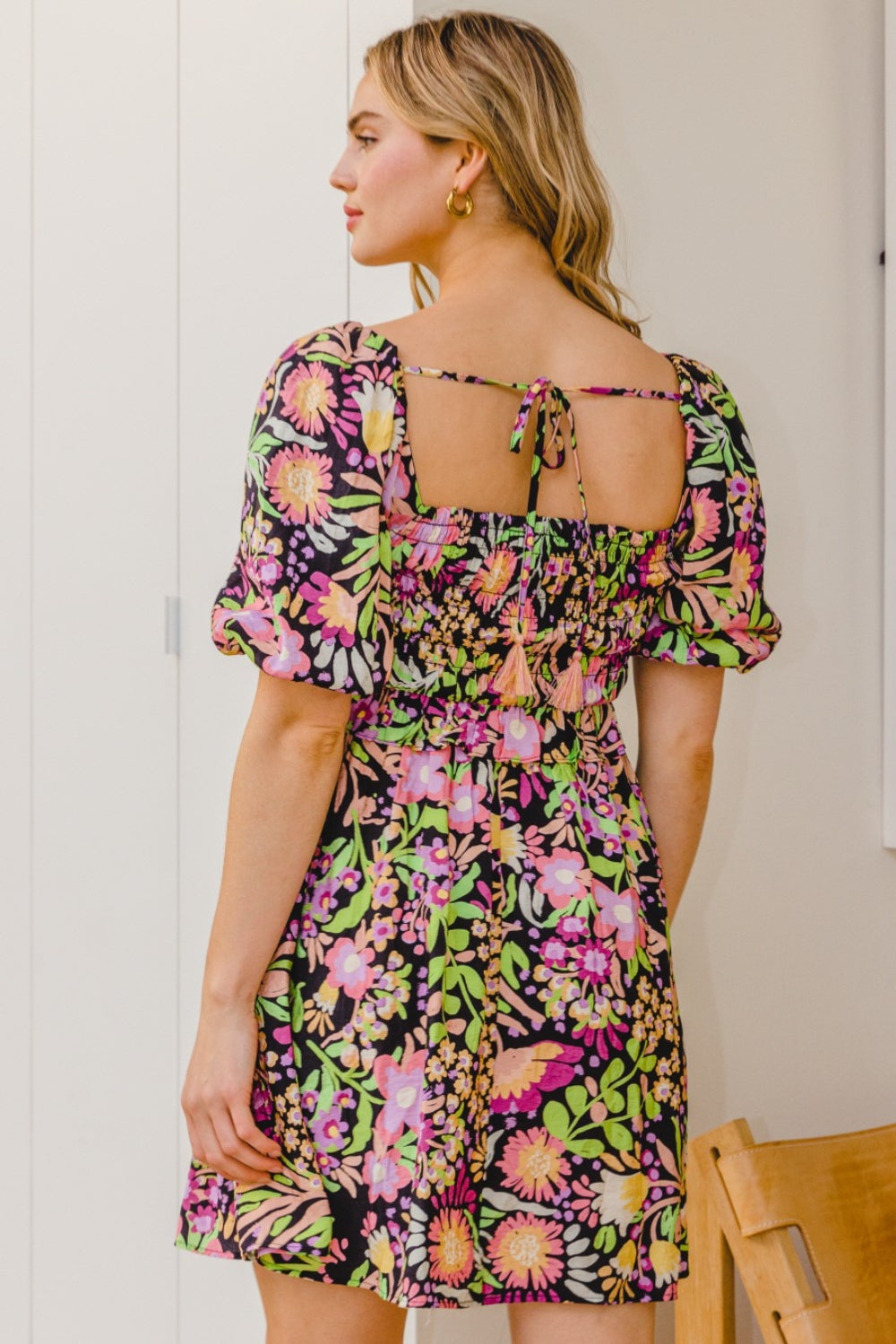ODDI Full Size Floral Tie-Back Mini Dress Trendsi