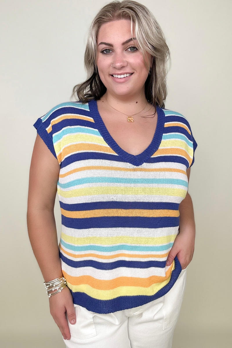 Petal Dew Striped Relaxed Knit Sweater Kiwidrop