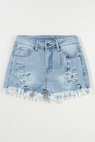 Distressed Raw Hem Denim Shorts Trendsi