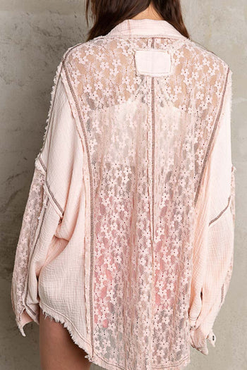 POL Oversize Lace Button-Down Shirt Trendsi