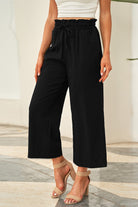 Drawstring Paperbag Waist Wide Leg Pants Trendsi