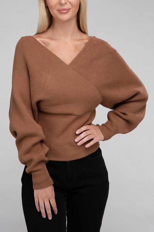 Viscose Cross Wrap Pullover Sweater ZENANA